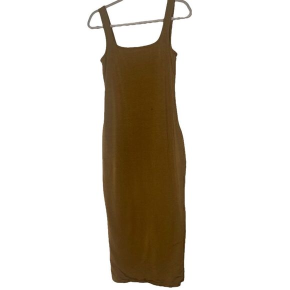 Good American Dress Midi Scoop Neck Sepia Bodycon Casual Classy Lined Sleeveless - Picture 5 of 7